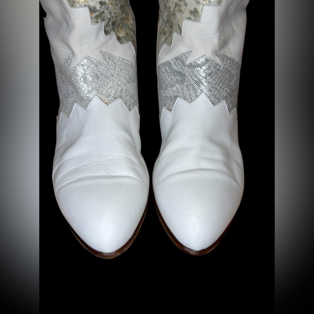 🌟 RARE Vintage Neiman Marcus White Western Tall Leather Boots Metallic sz 37.5 🌟 - Picture 9 of 13